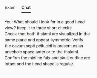The app's chat panel with a real reply about a good head view.