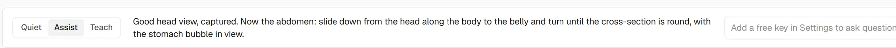 The app's coaching bar with its next-view instruction.